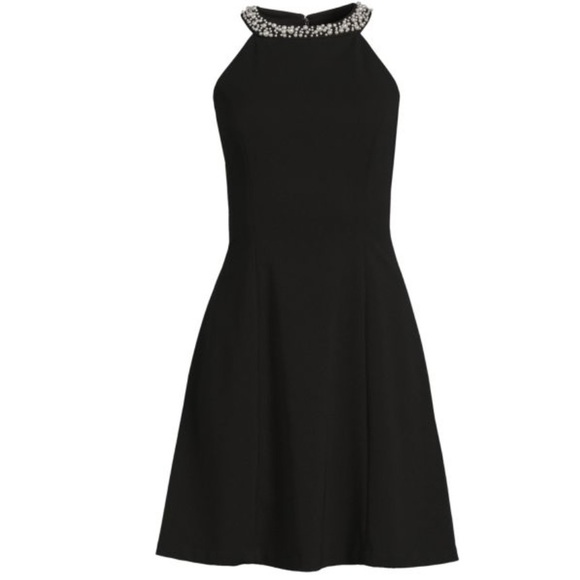 Karl Lagerfeld Paris Black Halter Cocktail Dress with Pearl Neckline NWT - Picture 4 of 5